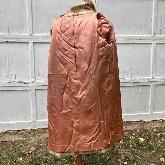 Lynn Pynn Pure Wool Long Winter Coat Vintage 60s Made in Canada Beige Plaid - Picture 11 of 16